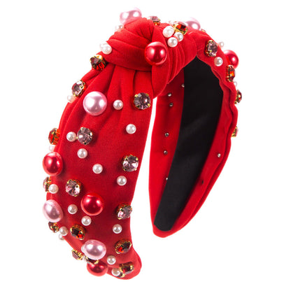 Trendy Pearl Beaded Headband Luxurious Fabric Twist Hair Accessory