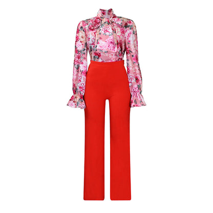 Casual Long Sleeve Floral Shirt And Wide Leg Pants Set