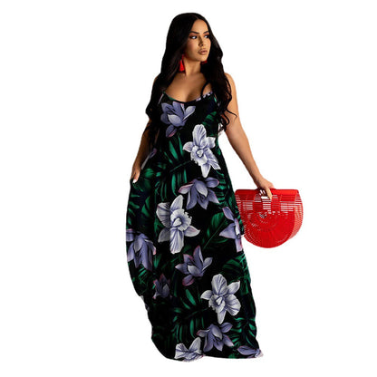 Floral Print Loose Slip Dress Long Dress