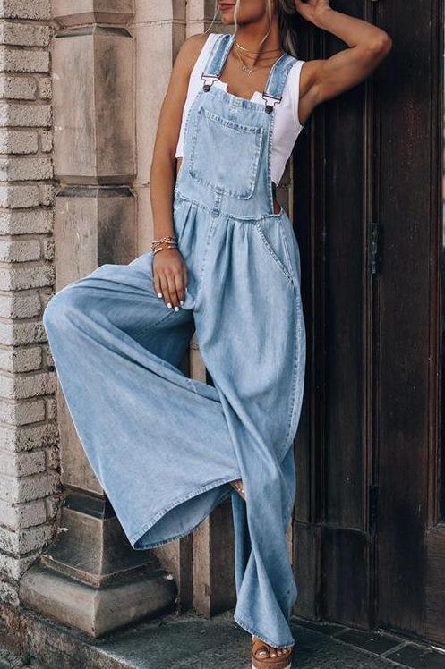 New Women'S Loose Sleeveless Denim Suspenders
