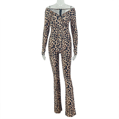 Elegant Leopard Print Jumpsuit For Women - Casual Chic Style