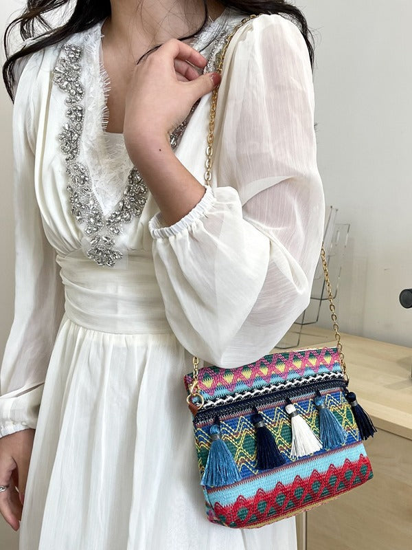Trendy Woven Fringe Shoulder Bag Cotton