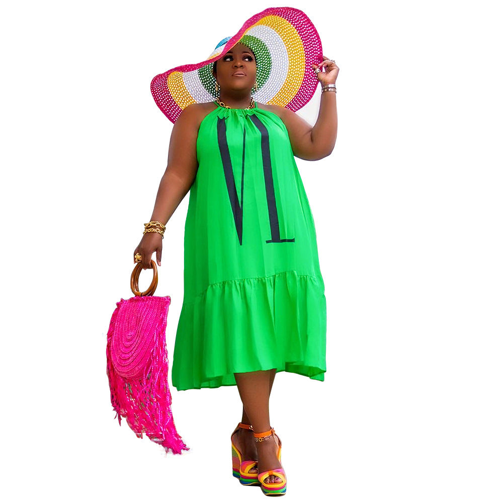 Trendy Plus Size Women'S Casual Solid Color Ruffle Dress