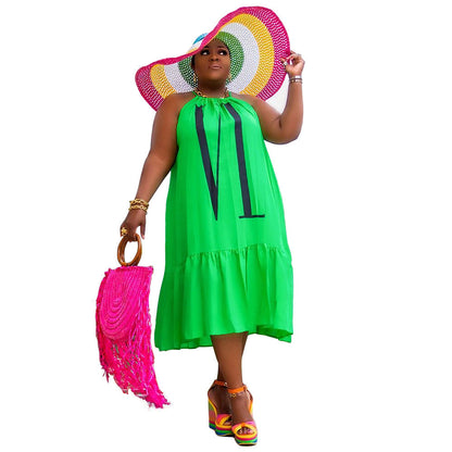Trendy Plus Size Women'S Casual Solid Color Ruffle Dress