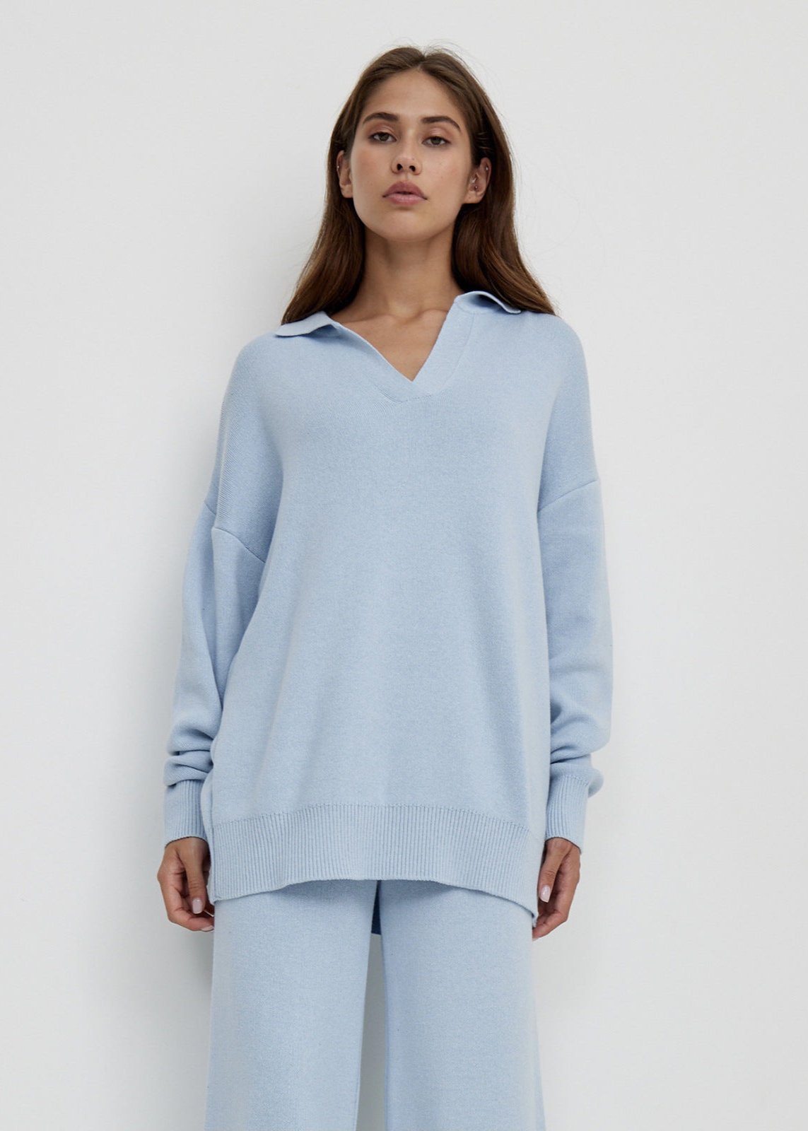 Soft Knit Two Piece Lounge Set With V Neckline