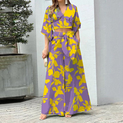 Casual Floral Print High-Waisted Set for Women