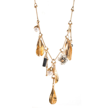 Bold Pearl Leaf Alloy Necklace Trendy Flower Geometric Pendant