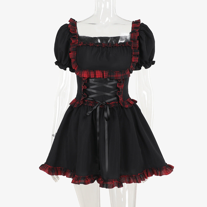 Punk Rock Checkered Mini Dress with Cutout Details
