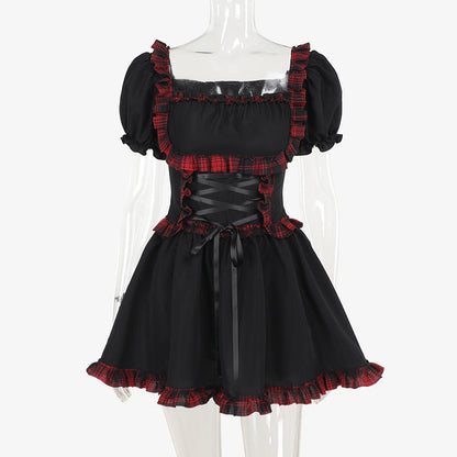 Punk Rock Checkered Mini Dress with Cutout Details