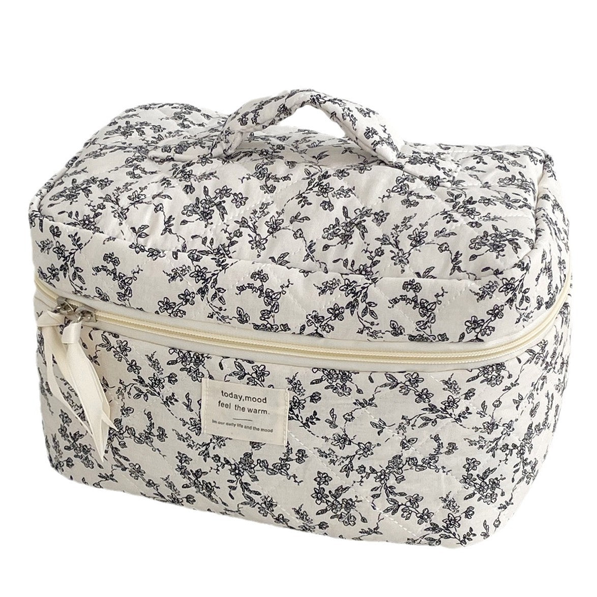 French Black And White Floral Makeup Bag Portable Travel Large Capacity Toiletry Organizer