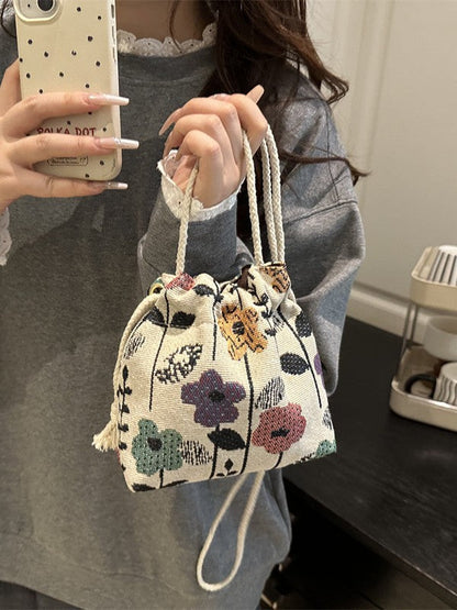 Ethnic Style Bucket Bag Casual Canvas Tote