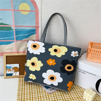 Large Capacity Canvas Tote Bag with Floral Print