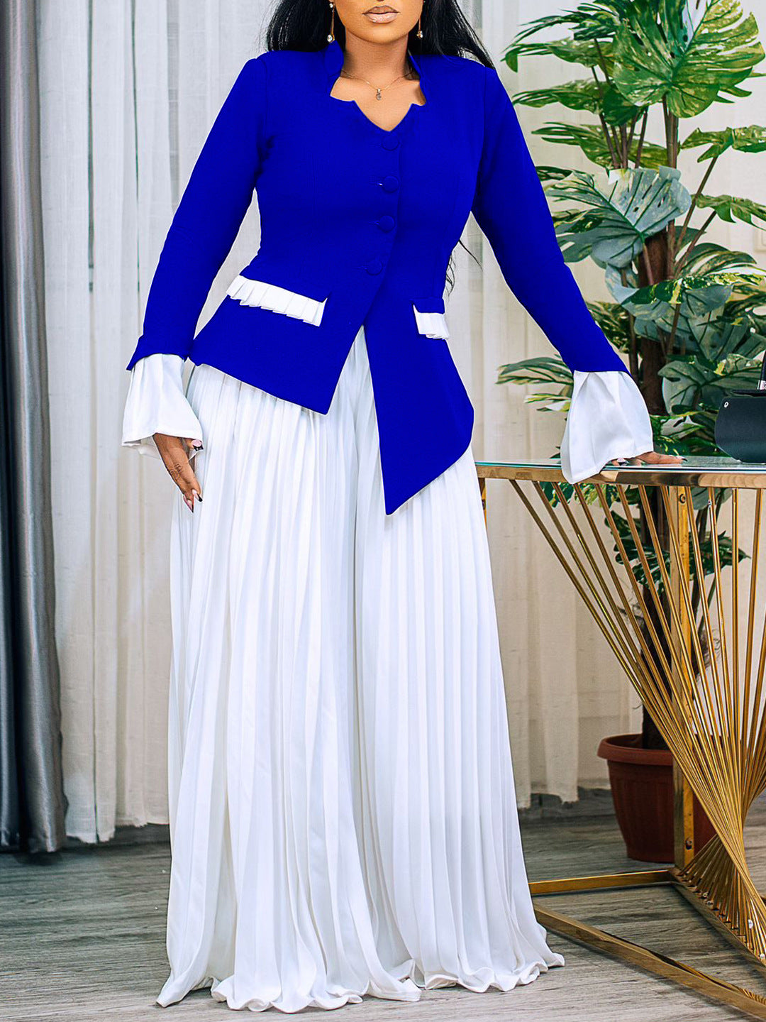 Fashionable Bell Sleeve Top And Wide Leg Pants Set