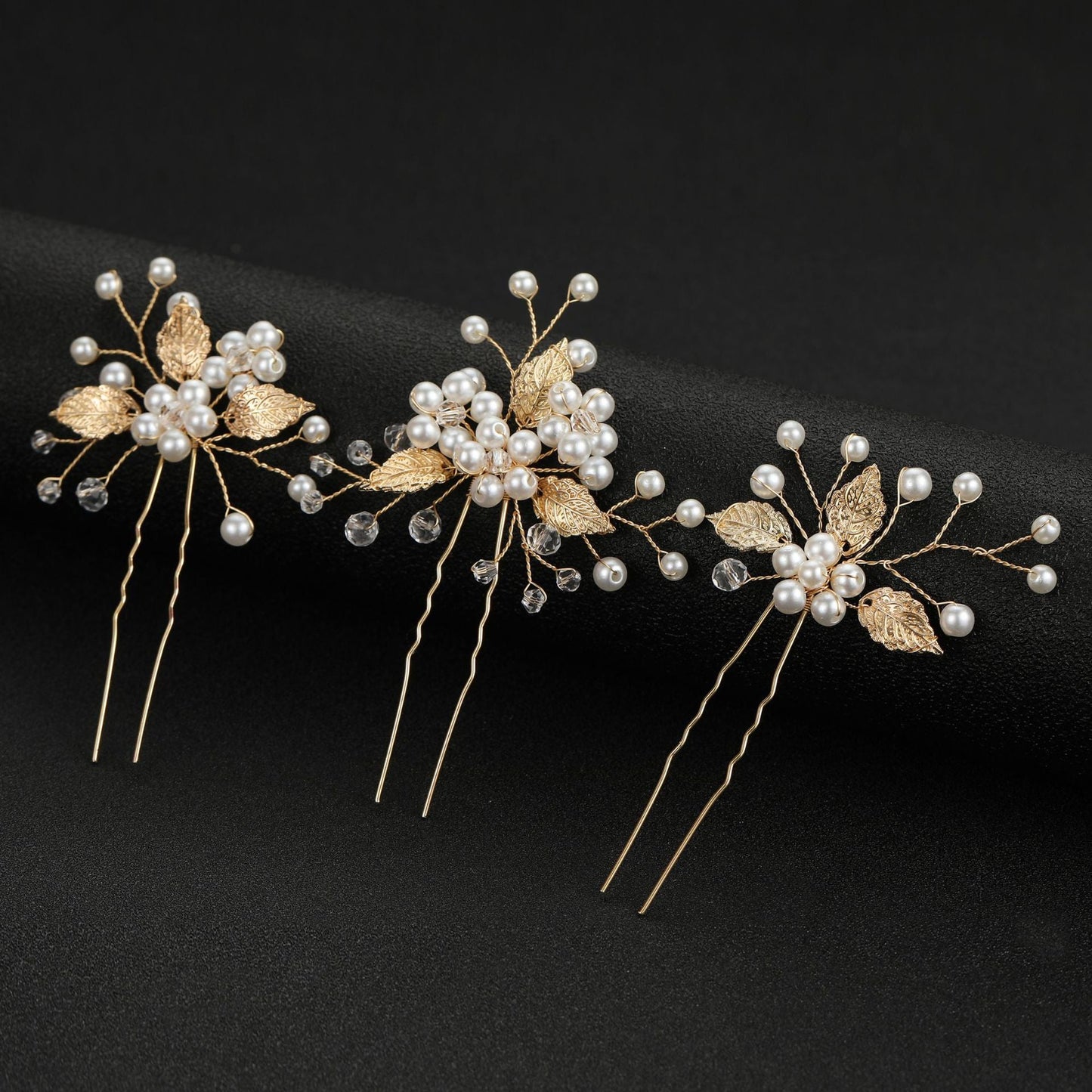 Gold And Silver Leaf Pearl U-Shaped Hairpins Set