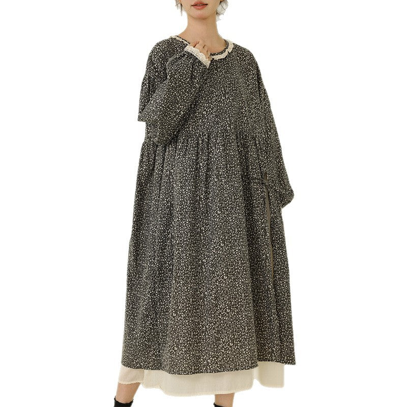 Floral Print Long Sleeve Cotton Linen Dress