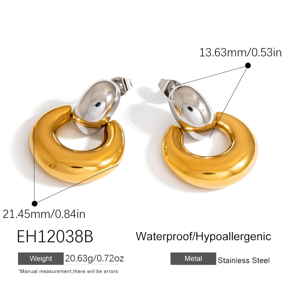 Geometric Circle Stainless Steel Earrings Gold Silver Contrast Style