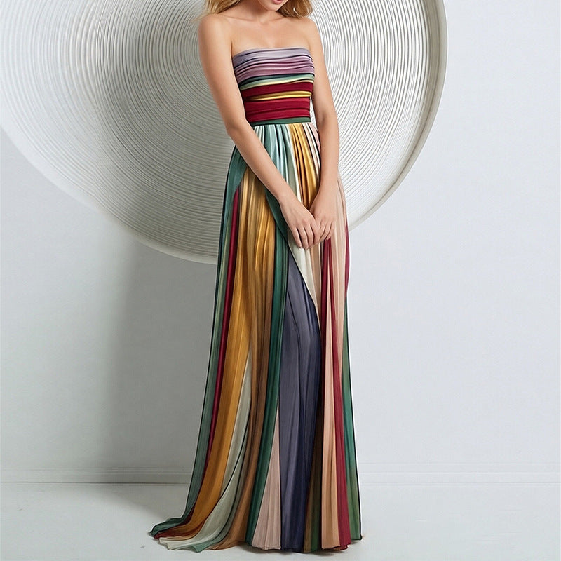 Elegant Printed Maxi Dress with High Waist