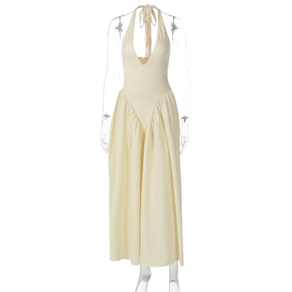 Deep V Lace Hollow-Out Maxi Dress Elegant Casual Dress