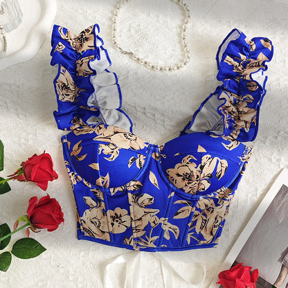 Floral Print Bow Tie Camisole Top Slim Fit Sweet Style