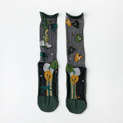 Rufia - Asymmetrical Pattern Sheer Socks