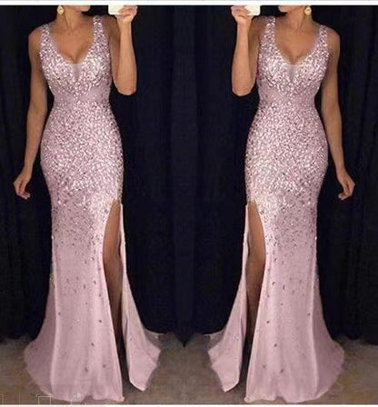 New Elegant V-Neck Sequin Maxi Dress