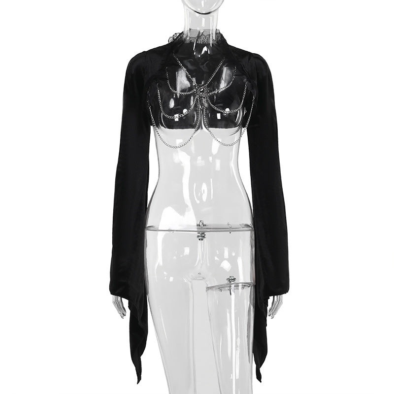 Elegant Slim Velvet Top with Flare Sleeves