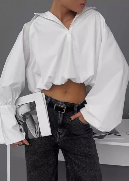 Cropped Balloon Sleeve Shirt In Crisp Fabric