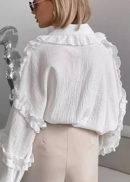 Ruffled Cotton Blouse With Peter Pan Collar