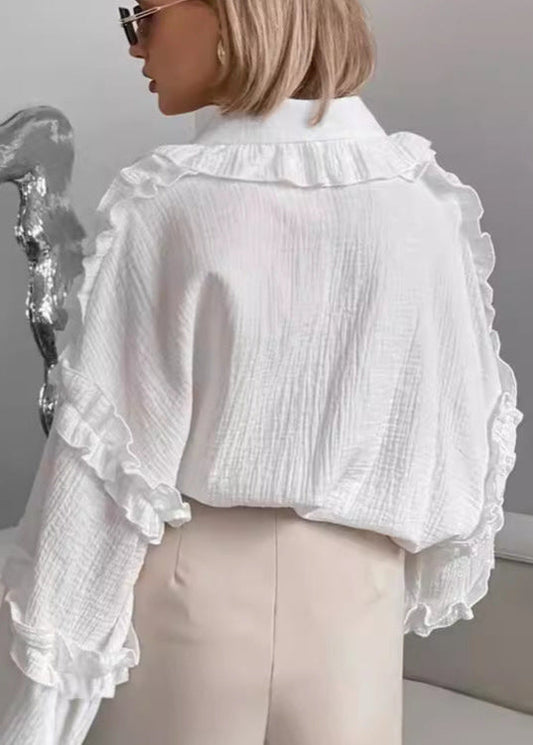 Ruffled Cotton Blouse With Peter Pan Collar