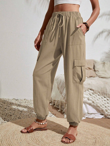 Women'S Spring And Summer New Versatile Solid Color Pocket Casual Cargo Women'S Pants