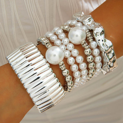Layered Geometric Statement Cuff Bracelet Set
