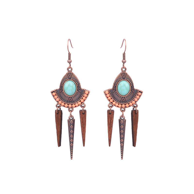 Retro Water Drop Shape Wooden Earrings Handcrafted with Tassels
