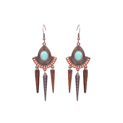 Retro Water Drop Shape Wooden Earrings Handcrafted with Tassels