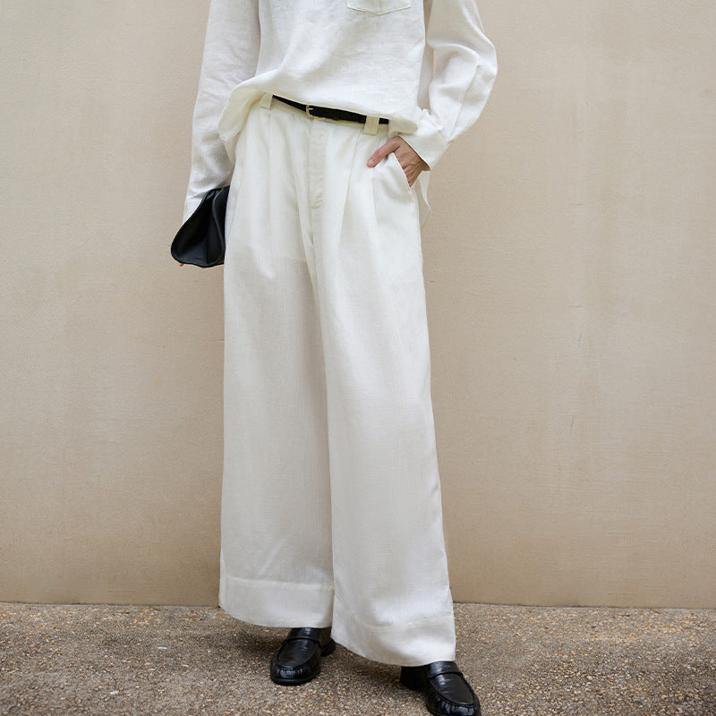 Elegant Wide-Leg Tencel Linen Pants for Women
