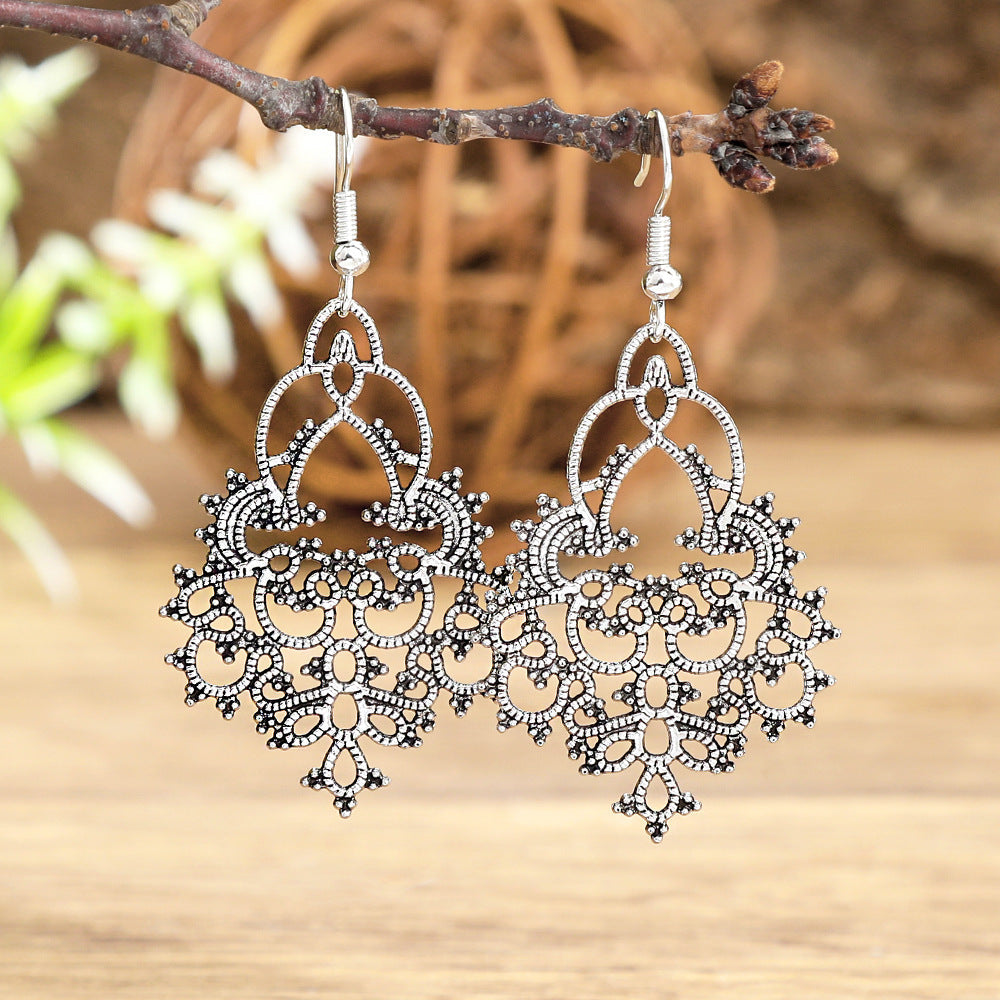 Geometric Cut-Out Vintage Metal Earrings Stylish Silver Jewelry