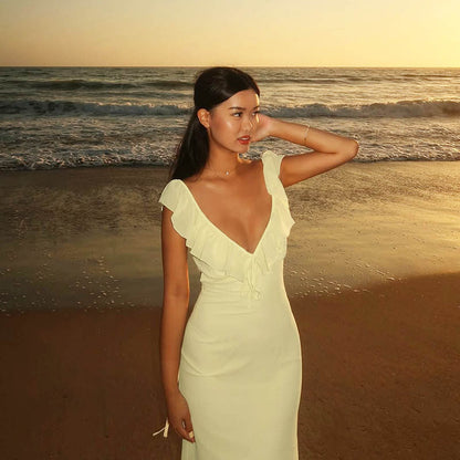 Sleeveless Ruffle Bodycon Dress V-Neck Elegant Summer Dress
