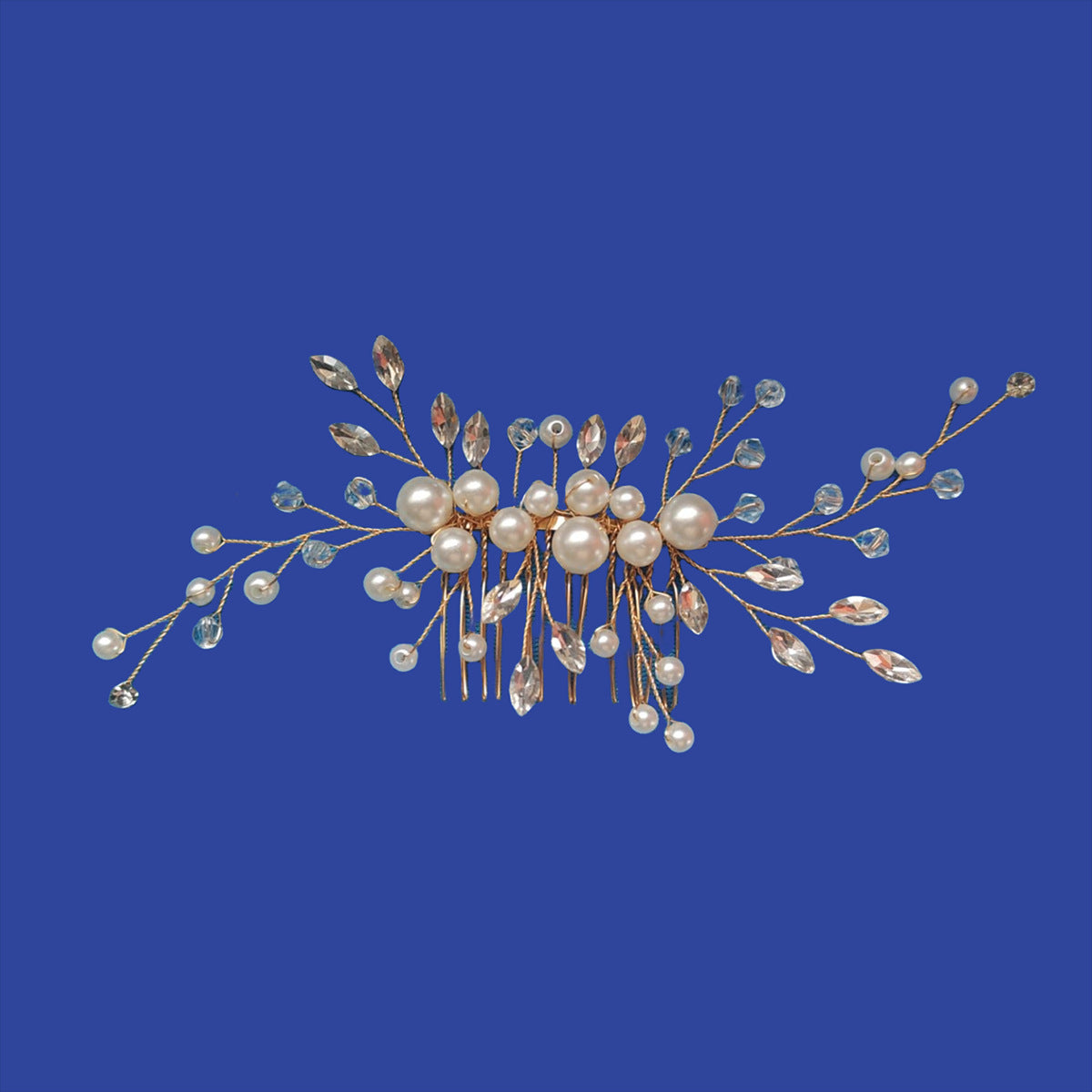 Elegant Pearl Hair Comb White Crystal Bridal Hair Accessory