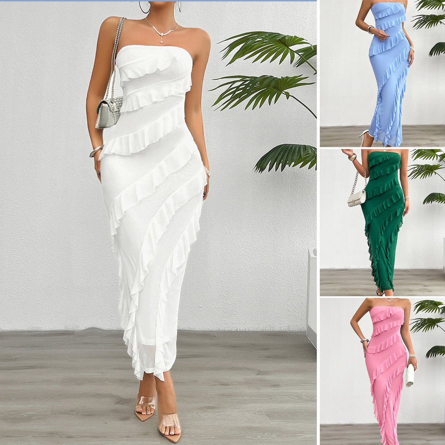 Elegant Solid Color Strapless Bodycon Dress