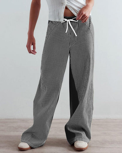 Striped Wide-Leg Denim Pants for Women Casual Stylish Streetwear