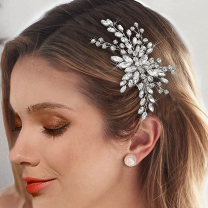 Silver Glass Wedding Hair Comb Side Headpiece