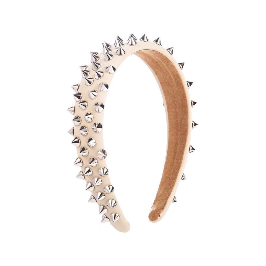 Trendy Wide Brim Leather Headband with Rivets