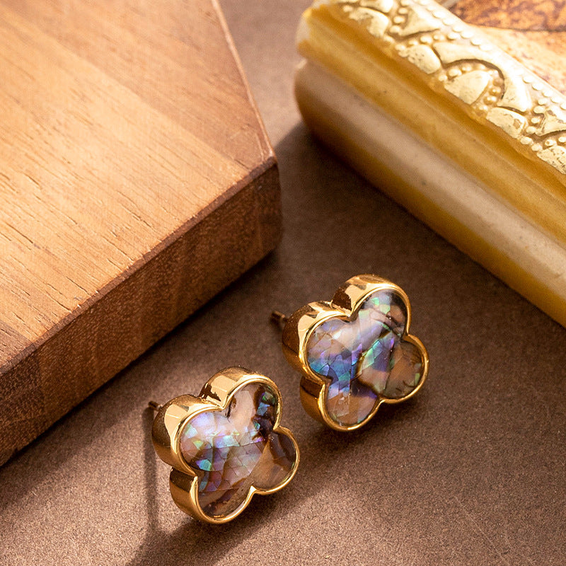 Fashionable Natural Colorful Abalone Clover Earrings For Women