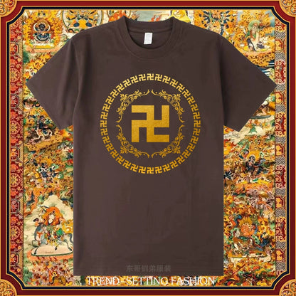 Buddha Heart Seal Ten Thousand Characters Buddha Cotton Short-Sleeved T-Shirt For Men And Women