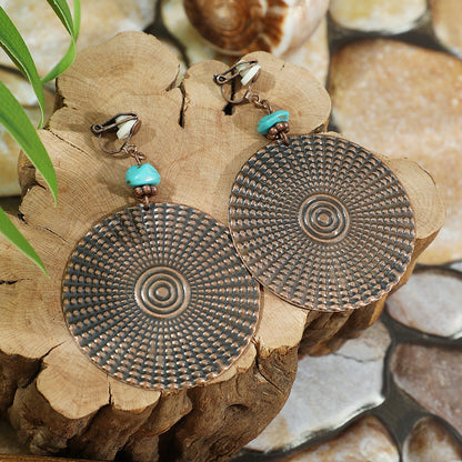 Vintage Ethnic Style Creative Brown Earrings with Turquoise Tassels