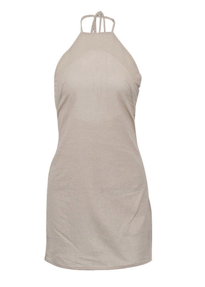 Linen Halter Mini Dress With Adjustable Tie Backs
