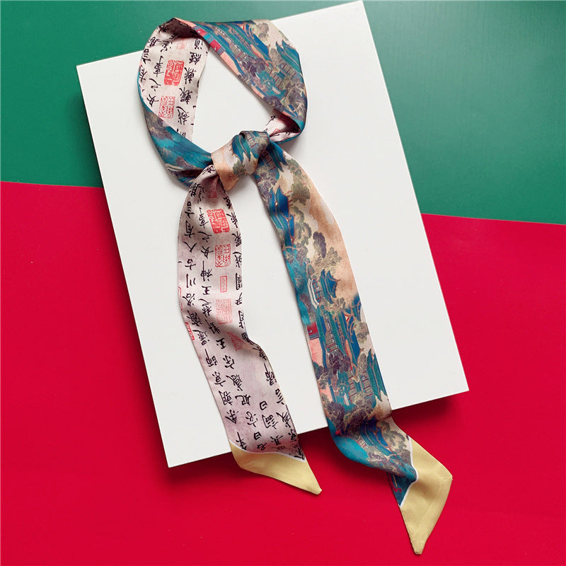 Silk Scarf Long Silk Scarf Braided Hair Tied Bag With Gift Spinning Literature And Art