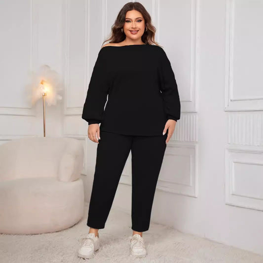 Off-Shoulder Plus Size Loose Fit Pants Set