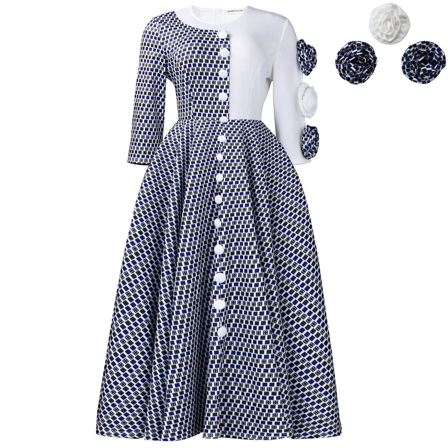 African Print Elegant A-Line Dress With Half Sleeves