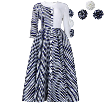 African Print Elegant A-Line Dress With Half Sleeves
