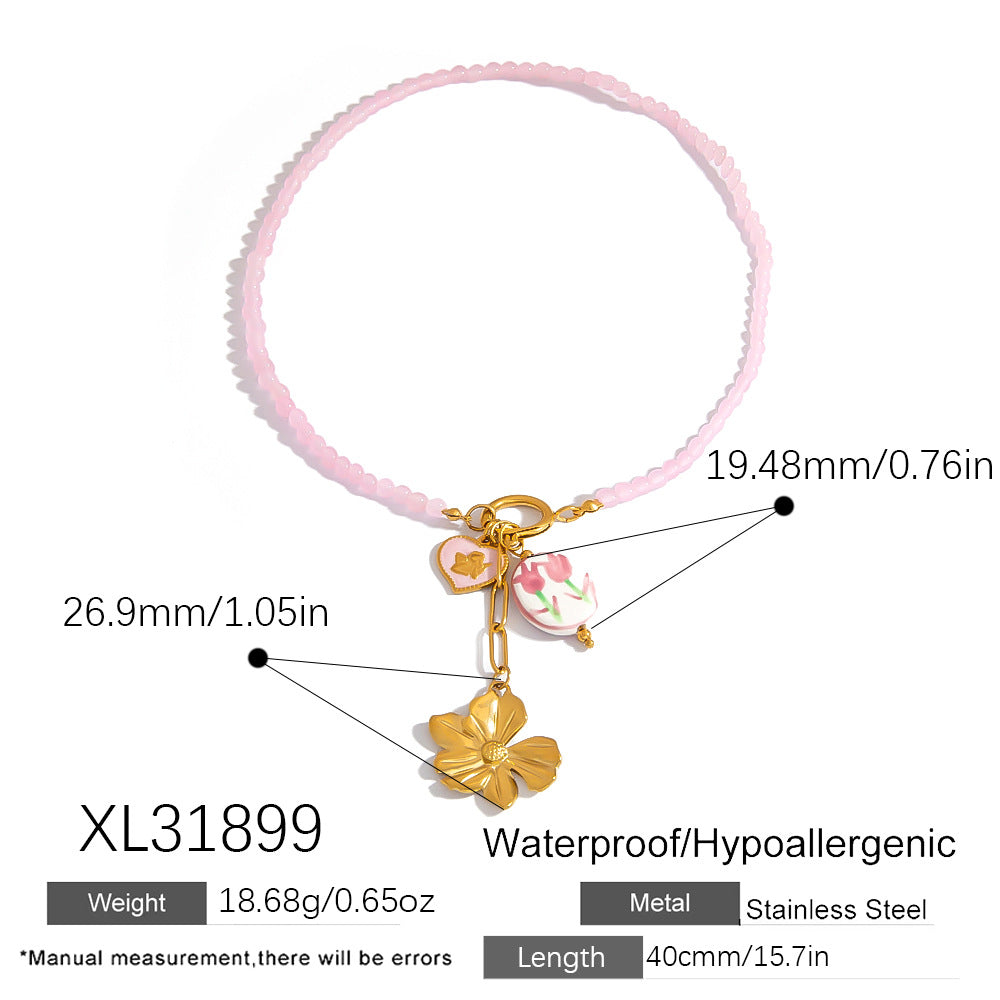 Floral Sun Pendant Stainless Steel Necklace Trendy Casual Choker